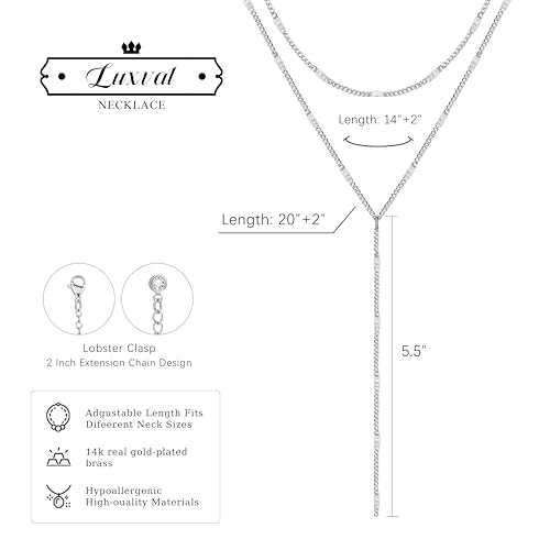 luxval lariat silver necklace for women dainty long necklace silver y-shaped pendant necklaces trendy beaded chain drop necklaces jewelry for women gifts