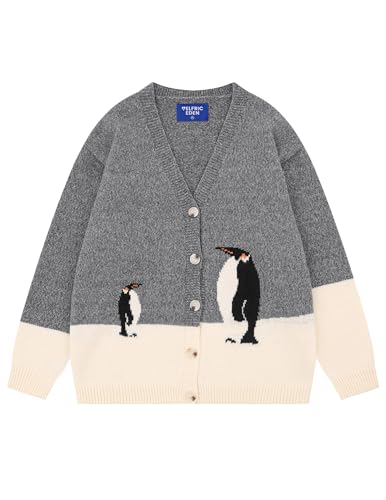 Aelfric Eden Cardigan Sweater Open Front Knit Cardigans Penguin Graphic Color Blocking Sweaters Y2k 2025 Outfits
