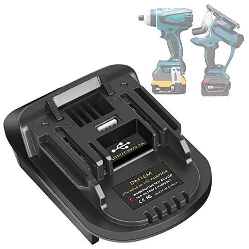 DM18M Converter Battery Adapter with USB Charging Socket for Dewalt 20V & Milwaukee M18 18V Lithium Battery Converter to Makita 18V BL1830 BL1840 BL1850 Cordless Tools Use(Bare Adapter Only)