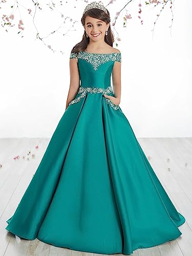 M_RAC Off The Shoulder Girls Pageant Dresses Satin Long Princess Birthday Party Dress with Pockets2
