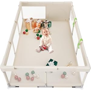Fodoss Baby Playpen, 71×47inch Extra Large Play Pen for Babies and Toddlers, Beige Baby Playard