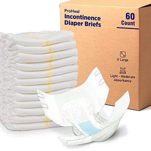 Adult Diapers Incontinence Briefs X Large, 60 Pack Case - for Men and Women - Quilted Moisture and Odor Lock - Light-Moderate Absorbency, Secure Fit Refastenable Tabs, Elastic Gathers