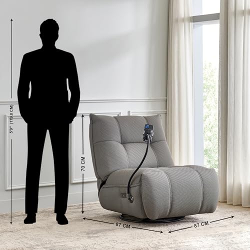 Image of Home Centre | Zeek Fabric 1 Seater Recliners with Mobile Holder | Recliner Sofa for Living Room | Solid Wood | Grey | 2 Year Warranty