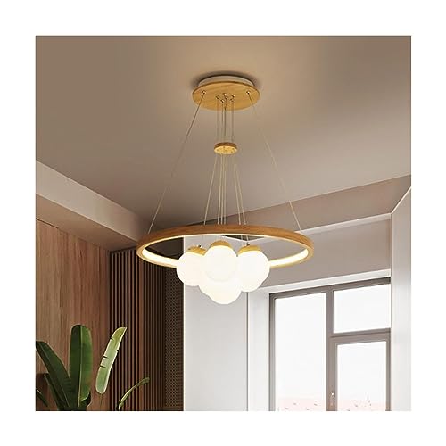 Lustre en bois LED et globe en verre, la suspension circulaire haut de gamme pour séjour