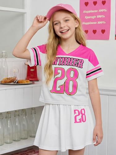 Image of PureChapter Tween Girls 2 Piece Outfits Short Sleeve Tops and Pleated Skirt Set, Cute Pleated Skirt for Girls Size 7-14