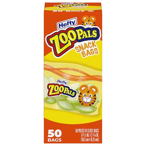 Hefty Zoo Pals Press to Close Snack Bags, 50 Count