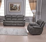 Betsy Furniture 2PC Bonded Leather Reclining Sofa Couch Set Living Room Set Sofa Chair 8018 Multiple Color (Gray)