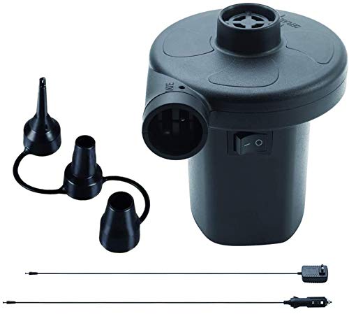 KERUITA Electric Air Pump for Inflatables Air Mattress Pump 110V AC/12V DC Airbed Boat Pool Raft Inflatable Pump with 3 Nozzles Black (ACDC)