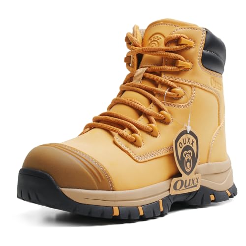 Image of Waterproof Steel Toe Work Boots for Men, 7 inch Safety Boots with Side Zipper, ASTM F2413-18 Rated, Slip Resistant Rubber Sole, Puncture-Proof Kevlar Midsole Construction Boots (OX2721)