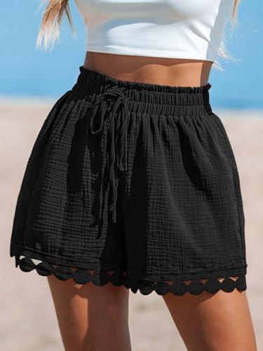 CUPSHE Women Swim Cover Up Shorts 100% Cotton Casual Beach Shorts with Side Pockets4