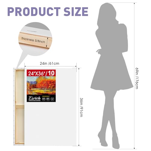 ESRICH Stretched Canvas for Painting 24x36 Inch, 10Pack Large Canvas for Painting, Primed Acid-Free Cotton Blank Canvases, Art Paint Canvases for Oil Paint, Acrylic Paint,Gouache and Tempera. by ESRICH - Image 2