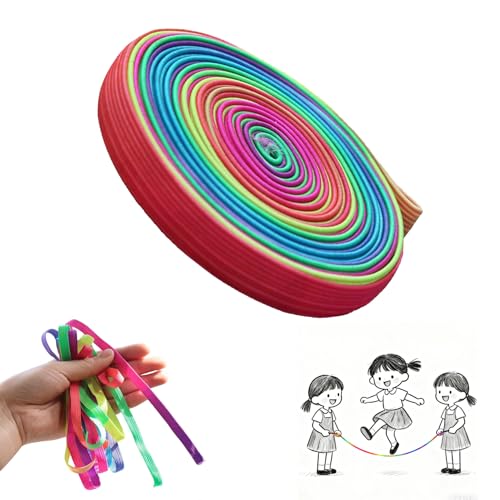 6 Meter gummitwist Kinder,Gummi Twist Regenbogenfarben, gummitwist mädchen ab 6,pausenspiele grundschule,fadenspiele für kinder,gummi twist mädchen,hüpfgummi kinder ab 6, 7, 8, 9, 10 Jahre,gummi twist