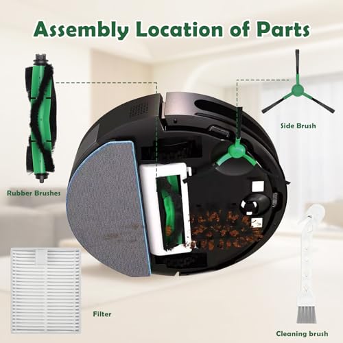 Image of Replacement Parts for iRobot Roomba 105X, 105, 104, Q052-Vac2 Robot Vacuum | for 105 /105X Combo, 105 Vac AutoEmpty Dock, 6 Dust Bags, 2 Roller Brushes, 6 Filters, 6 Side Brushes & Cleaning Brush
