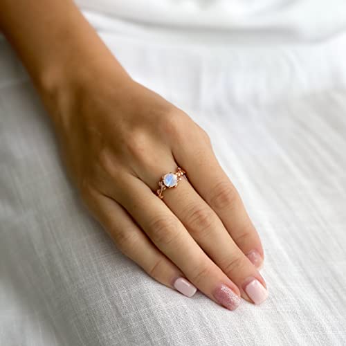 Genuine Moonstone Promise Ring For Women 14Kt Gold By Asana - Vintage Moonstone Ring Twig 14Kt Rose Gold Sterling Silver Moonstone Promise Ring - Crystal Rings, Gemstone Statement Ring, Real Moonstone Ring Leaf Engagement #TOP6