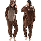 AILMQYJL Snug Fit Unisex Adult Onesie Pajamas, Sherpa Bear Cosplay One Piece Halloween Costume hooded Sleepwear Homewear
