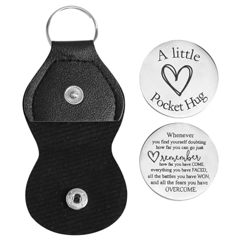 Pocket Hug Token Gifts for Women Men Boyfriend Girlfriend Teacher, Birthday Gift Ideas for The Power Positive Thinking Inspirational Gifts for Women Retirement Gifts with Leather Keychain Black Cover