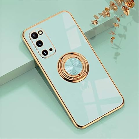 EYZUTAK Electroplated Magnetic Ring Holder Case, 360 Degree with Rotation Metal Finger Ring Holder Magnet Car Holder Soft Silicone Shockproof Cover for Samsung Galaxy S20 - Mint Green Cover