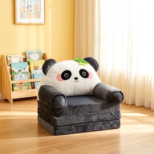 FERNVALE Folding Sofa Stool Seat Kids Floor Sofa Chair with 30D High-Density Sponge Removable Washable Folding Lazy Sofa Space-Saving 3-Section Convertible Sofa Bed (Panda)