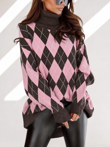 Image of Womens Turtleneck Oversized Sweater Batwing Chunky Pullover Sweater Casual Fall Loose Knit Jumper Top
