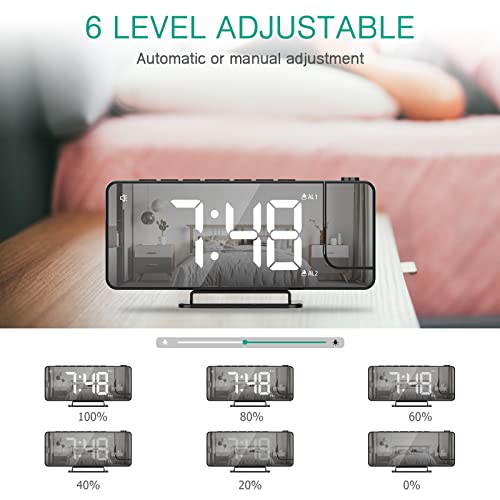 Oria Projection Alarm Clock For Bedroom, Digital Alarm Clock, 7.5'' Led Alarm Clock With 180° Rotatable Projector, Type-C Charging Port, Dual Alarm, Snooze, Adjustable Brightness, For Kids, Elderly #TOP5