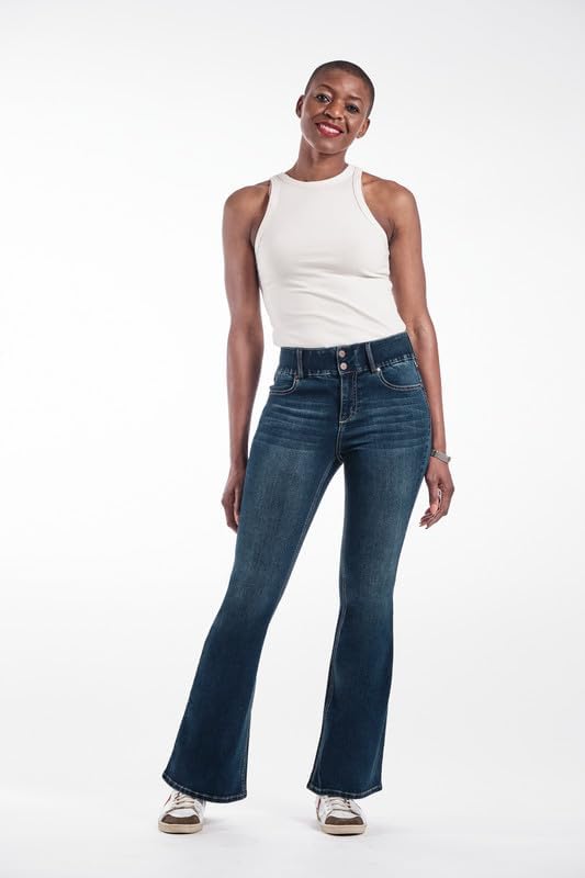 1822 Denim Oretha High-Rise Jeans for Women: Dark Blue Stretchy Waist, Premium Contour Fit Stretch Denim2
