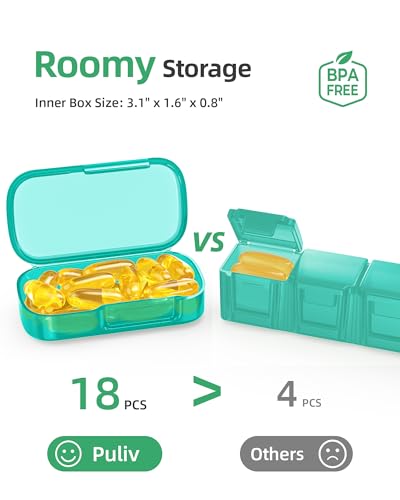 Image of PULIV Weekly Pill Organizer with Large Capacity, Dual Protection Pill Box 7 Day, Arthritis Friendly Pill Case Easy to Open, Medicine Organizer for Vitamins, Medications, Fish Oils, Supplements (Cyan)