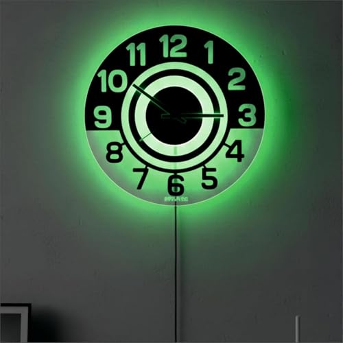 Image of 12 Inch Acrylic Modern Neon Wall Clock with LED Backlight | Night Lamp Neon Clock with Clear Visible Numbers for Home,Bedroom,Office Decor | Light Off Show Black Numbers New (Green)