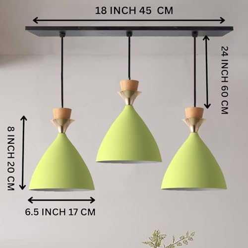 Image of GreyWings Triple Dome Moss Green Aluminium Hanging Pendant Light, Modern Antique Ceiling Lamp, Adjustable Drop,Bulb is not Included,3 Light Linear Set