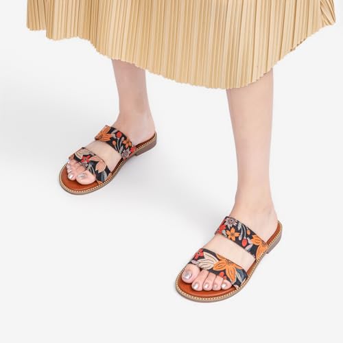 Image of Tilocow Women's Flat Sandals Two Strap Summer Dressy Studded Slide Sandals Open Toe Cute Casual Slip on Comfort Shoes for Beach Travel Daily Wear