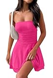 MEROKEETY Women's 2025 Summer Strapless Tube Dress Sexy Off Shoulder Ruffle Tiered Flowy Mini Dresses, Rose, XS