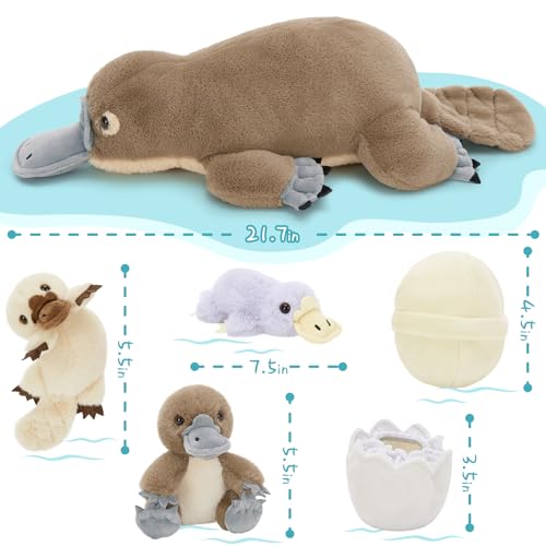 MorisMos 55cm Schnabeltier Kuscheltier XXL mit 3 Babys im Bauch, weich riesen Schnabeltier Plüschtier Stofftier,Platypus Geburtstag Weihnachten Geschenk Kinder