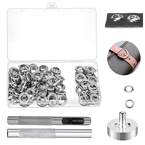 Ojetes Metalicos,Ojales Scrapbooking 100 Piezas 6mm Kit de Herramienta de Ojetes Ojal Acero Inoxidable Herramienta de Montaje de Arandela con Caja de Almacenamiento Ojetes para Toldos