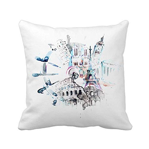 Taie d'oreiller Tour Eiffel aquarelle coussin déco maison carré