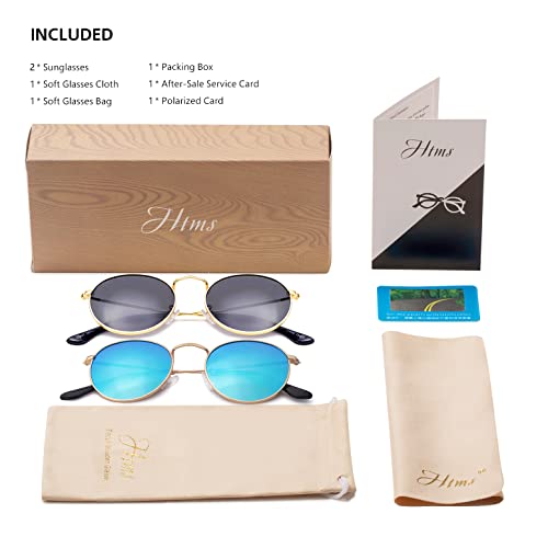 Image of Small Round Polarized Sunglasses Retro Men Women Mirrored Lens Metal Frame Circle Sun Glasses Shades