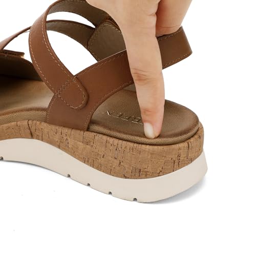 Image of UBFEN Womens Low Wedge Walking Sandals with Arch Support | Open Toe Sandals Adjustable Instep and Ankle Straps for Summer Everyday Outfits, Travel,Vacation