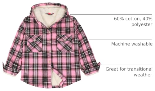 Image of ZENTHACE Boys Sherpa Fleece Lined Flannel Plaid Button Down Shirt Jacket,Hooded Flannel Shirt with Hand Pockets