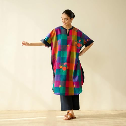 Image of GoSriKi Kurta Sets for Women Cotton Blend Printed | Kurta Palazzo Set | Straight Kurti Set for Women | Mandarin Collar Elbow Sleeve Ethnic Outfit | Designer Indian Kurti Top with Palazzo Pants