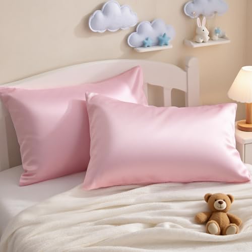 Image of NTBAY 2 Pack Pillows with Egyptian Cotton Pillowcases, Soft Cotton Down Alternative 13x18 Envelope Pillows for Sleeping in Crib Bed - Machine Washable - Breathable Travel Pillow, Pink