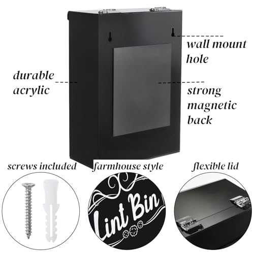 Image of Goaste Magnetic Lint Bin for Laundry Room, Acrylic Dryer Lint Trash Can, Wall Mounted Lint Box Holder, Space-Saving Trash Container for Laundry Room Storage and Organization, Home Decor (Black)
