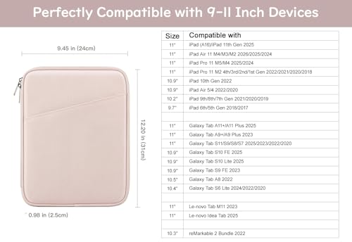 Image of Dadanism 9-11 inch Tablet Sleeve Bag Carrying Case for iPad (A16) 11th Gen 11 inch, iPad 10th Gen 10.9 inch Air 5 /4, iPad Air M4 /Pro 11 inch, iPad 9 /8 /7th, Galaxy Tab A11+ Plus 11 inch, Remarkable 2 10.3 inch, Pink