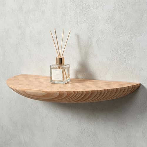 Onxyrbyte Estante de Pared de Madera Maciza Semicircular,Flotantes Baldas para Esquina Madera Maciza con Extremos Redondos,Diseño Rústico,Ahorro de Espacio,para Fotos,Plantas y Libros