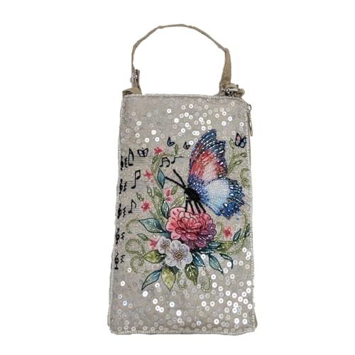 BTC Beaded Crossbody Phone Bag, Natural Symphony Collection, Butterfly Floral Musical Notes Designs, Sequin Embellishments2