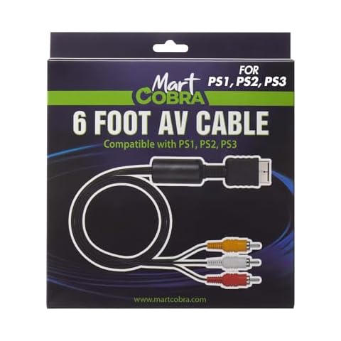 Mart Cobra PS2 AV Cable Wire - AV Cord for PS1, PS2, PS3 Slim- 6 Foot PS2 Cables - Tangle Free PlayStation 2 AV Cable-PS2 Video Cable PS3 AV Cable PS1 AV Cable PlayStation 2 Cords PS2 Cords PS2 Cable Cover