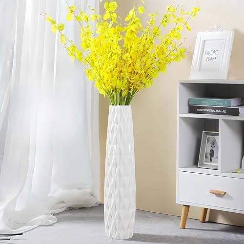 JIDOFUE Vase de sol en céramique blanche 24 60cm, Grand vase décoratif pour salon, bureau et chambre à coucher, Décoration moderne pour herbe de la pampa et fleurs