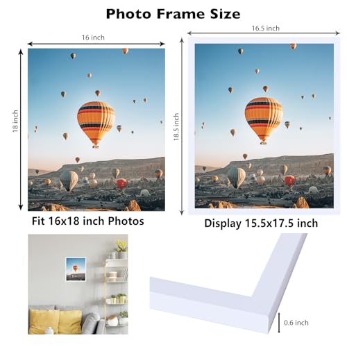 Image of JCJMY 16x18 Picture Frame - White, Horizontal & Vertical Formats for Wall Hanging, 16 x 18 Gallery Frame for Photos & Posters