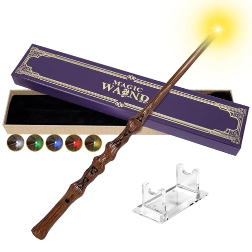 EnrichFun Light Up Wizard Magic Wand with 5 Static Color Lights Rechargeable LED Resin Witch Wands for Kids Cosplay Collection with Acrylic Stand (Rune)