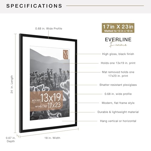 Image of MCS Everline Poster Frame, 17x23 Matted to 13x19, Black | Matted Poster Frame For Photos & Art Prints, 17x23 Inch Outer, 13x19 Inch Picture Window, Black Finish, 1-Pack