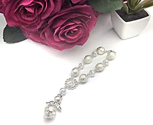 OOKI -12 piezas de rosario de perlas con ángeles para niño Recuerdos de bautizo rosarios de dedos chapados en plata (plata)
