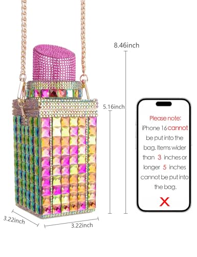 Image of Women Lipstick Shape Inlaid Rhinestone Crystal Glitter Evening Bags Purses Clutch Sparkly Banquet Handbag | Lipstick Shape