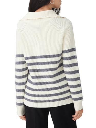 CIDER Women's Striped Quarter Zip Pullover Sweater Mock Neck Knit Fall Fashion Casual Sweater4